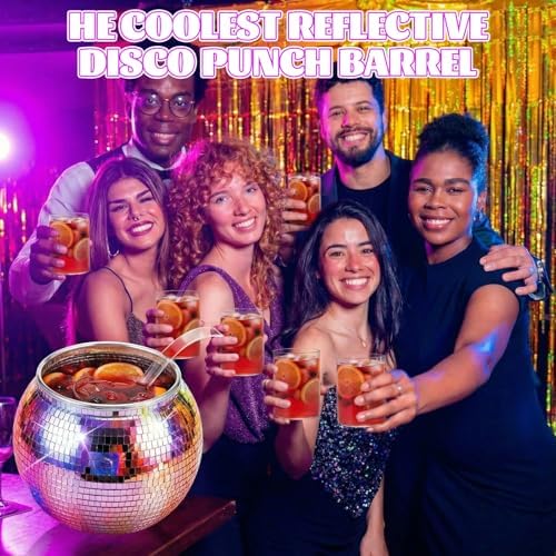 6 Pcs Disco Punch Bowl Set, 1.3 Gallon Large Plastic Punch Bowl with Ladle and 4 Glass Cups for Disco Party, alternate view 5