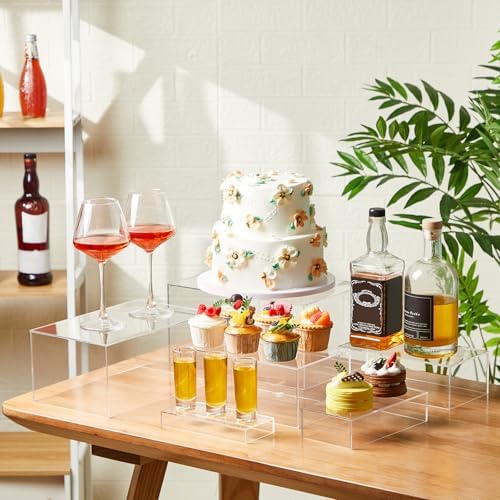 6 Pcs Extra Large Acrylic Buffet Risers, 7 to 12 Inch, Clear in about 6 x 6 x 2 inches, 7 x 7 x 4 inches, 8 x 8, alternate