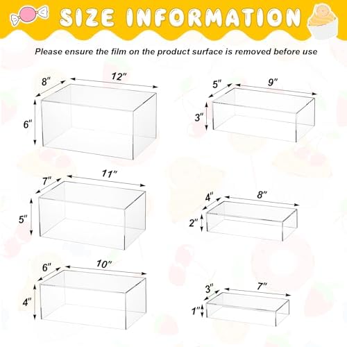 6 Pcs Extra Large Acrylic Buffet Risers, 7 to 12 Inch, Clear in about 6 x 6 x 2 inches, 7 x 7 x 4 inches, 8 x 8, alternate