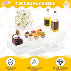 6 Pcs Extra Large Acrylic Buffet Risers, 7 to 12 Inch, Clear in about 6 x 6 x 2 inches, 7 x 7 x 4 inches, 8 x 8, alternate