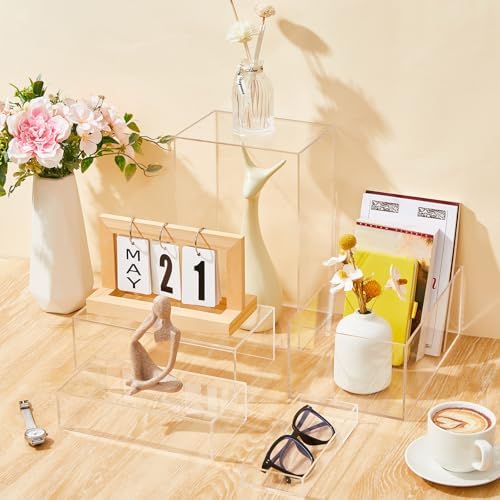 6 Pcs Extra Large Acrylic Buffet Risers, 7 to 12 Inch, Clear in about 6 x 6 x 2 inches, 7 x 7 x 4 inches, 8 x 8, alternate