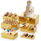 6 Pcs Extra Large Acrylic Buffet Risers, 7 to 12 Inch, Gold in about 6 x 6 x 2 inches, 7 x 7 x 4 inches, 8 x 8 x