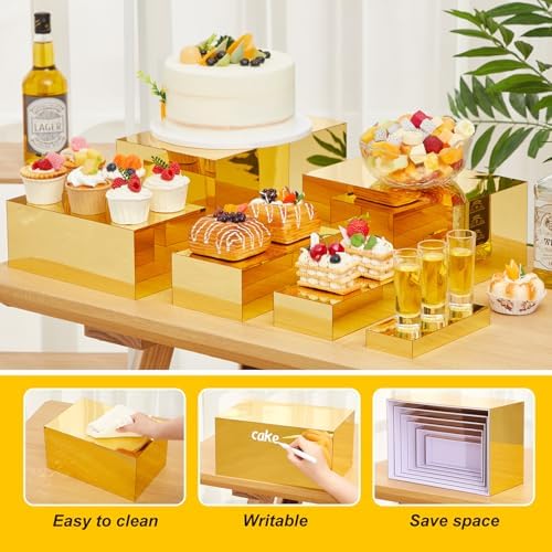 6 Pcs Extra Large Acrylic Buffet Risers, 7 to 12 Inch, Gold in about 6 x 6 x 2 inches, 7 x 7 x 4 inches, 8 x 8 x, alternate