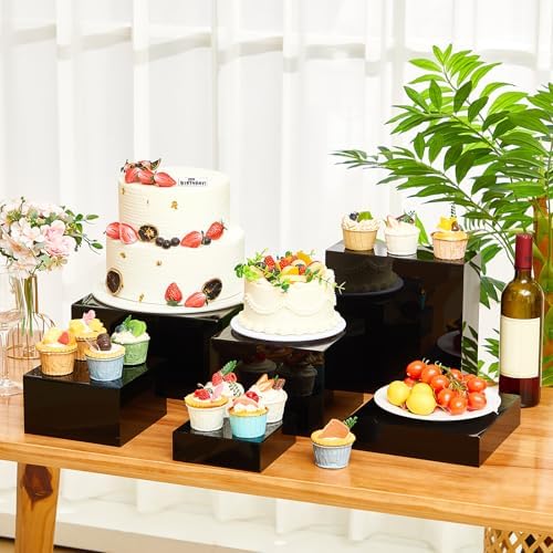 6 Pcs Extra Large Acrylic Buffet Risers, Square 6 to 11 In, Black in about 6 x 6 x 2 inches, 7 x 7 x 4 inches, 8, alternate
