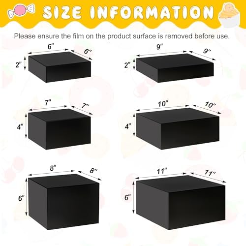 6 Pcs Extra Large Acrylic Buffet Risers, Square 6 to 11 In, Black in about 6 x 6 x 2 inches, 7 x 7 x 4 inches, 8, alternate