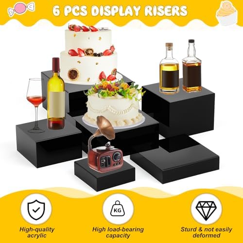 6 Pcs Extra Large Acrylic Buffet Risers, Square 6 to 11 In, Black in about 6 x 6 x 2 inches, 7 x 7 x 4 inches, 8, alternate