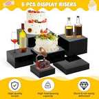 6 Pcs Extra Large Acrylic Buffet Risers, Square 6 to 11 In, Black in about 6 x 6 x 2 inches, 7 x 7 x 4 inches, 8, alternate