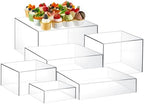 6 Pcs Extra Large Acrylic Buffet Risers, Square 6 to 11 In, Clear in about 6 x 6 x 2 inches, 7 x 7 x 4 inches, 8