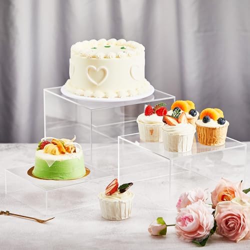 6 Pcs Extra Large Acrylic Buffet Risers, Square 6 to 11 In, Clear in about 6 x 6 x 2 inches, 7 x 7 x 4 inches, 8, alternate