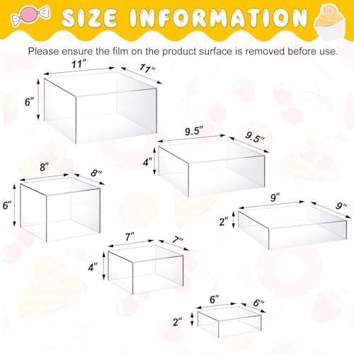 6 Pcs Extra Large Acrylic Buffet Risers, Square 6 to 11 In, Clear in about 6 x 6 x 2 inches, 7 x 7 x 4 inches, 8, alternate