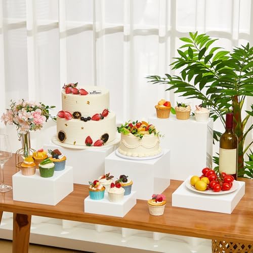 6 Pcs Extra Large Acrylic Buffet Risers, Square 6 to 11 In, White in about 6 x 6 x 2 inches, 7 x 7 x 4 inches, 8, alternate
