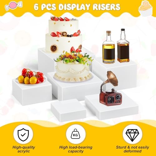 6 Pcs Extra Large Acrylic Buffet Risers, Square 6 to 11 In, White in about 6 x 6 x 2 inches, 7 x 7 x 4 inches, 8, alternate