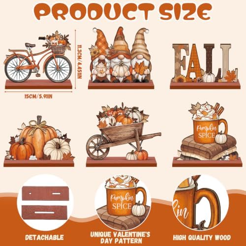 6 Pcs Fall Thanksgiving Table Decor, bright, Retro Orange, alternate view 3