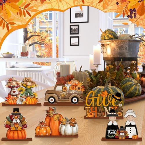 6 Pcs Fall Thanksgiving Table Decor, Cute, Bright Orange, alternate view 5