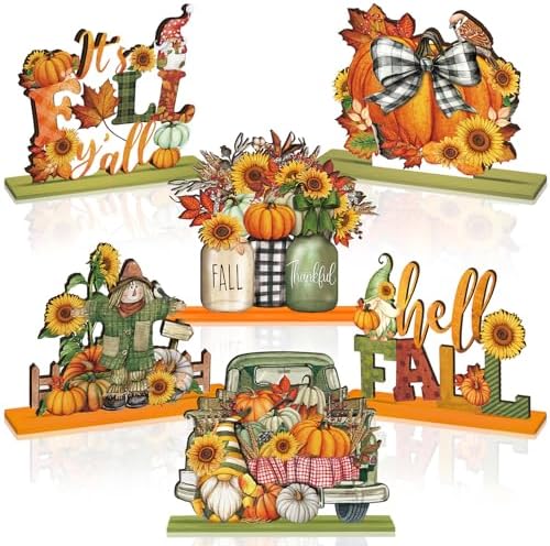 6 Pcs Fall Thanksgiving Table Decor, Rustic, Light Orange