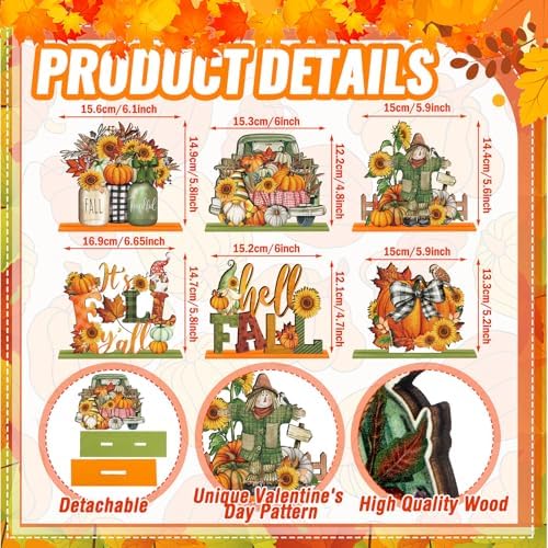 6 Pcs Fall Thanksgiving Table Decor, Rustic, Light Orange, alternate view 3