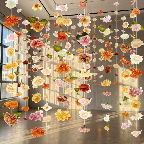 6 Pcs Floating Flowers Garland 35.46 ft Faux, Classic, Champagne, alternate view 2