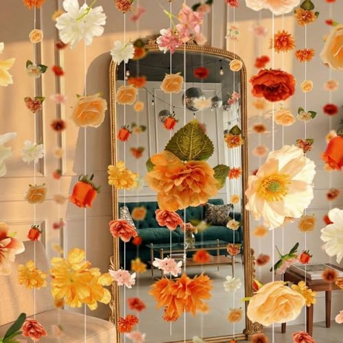 6 Pcs Floating Flowers Garland 35.46 ft Faux, Classic, Champagne, alternate view 6