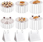 6 Pcs Foldable Paper Cylinder Stands Food Risers for Buffet Table Round Paper Holders White Dessert Riser Set