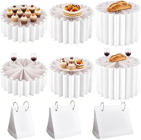 6 Pcs Foldable Paper Cylinder Stands Food Risers for Buffet Table Round Paper Holders White Dessert Riser Set