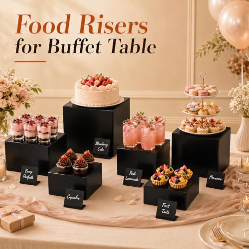 6 Pcs Food Risers for Display Party Buffet Riser Black(4",4",5",6",7",8") in Black, alternate view 2