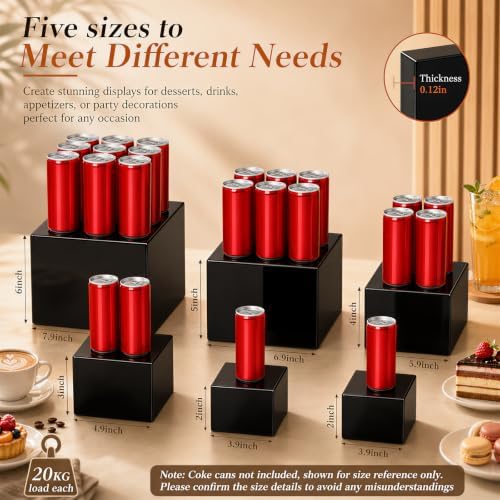 6 Pcs Food Risers for Display Party Buffet Riser Black(4",4",5",6",7",8") in Black, alternate view 3