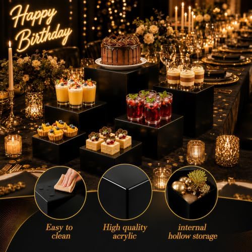6 Pcs Food Risers for Display Party Buffet Riser Black(4",4",5",6",7",8") in Black, alternate view 5