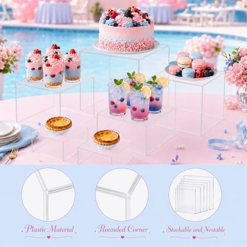 6 Pcs Food Risers for Display Party Buffet Riser Clear(4",4",5",6",7",8") in Clear, alternate view 3