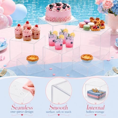 6 Pcs Food Risers for Display Party Buffet Riser Clear(4",4",5",6",7",8") in Clear, alternate view 4