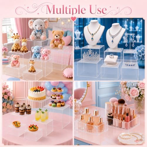 6 Pcs Food Risers for Display Party Buffet Riser Clear(4",4",5",6",7",8") in Clear, alternate view 7