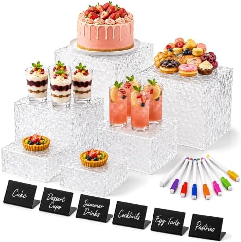 6 Pcs Food Risers for Display Party Buffet Riser Glacier(4",4",5",6",7",8") in Glacier