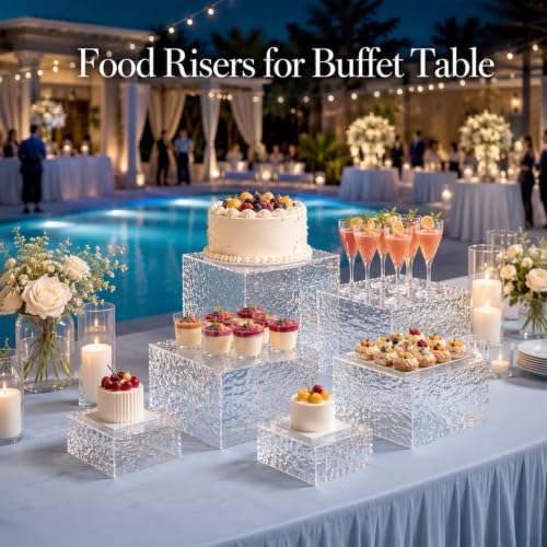 6 Pcs Food Risers for Display Party Buffet Riser Glacier(4",4",5",6",7",8") in Glacier, alternate view 2