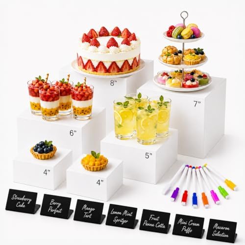 6 Pcs Food Risers for Display Party Buffet Riser White(4",4",5",6",7",8") in White