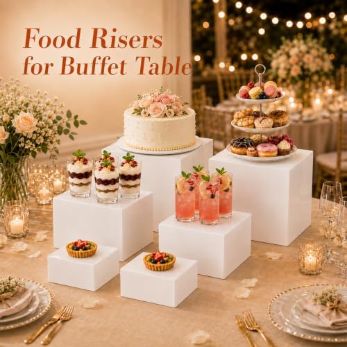 6 Pcs Food Risers for Display Party Buffet Riser White(4",4",5",6",7",8") in White, alternate view 2