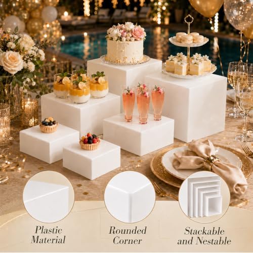 6 Pcs Food Risers for Display Party Buffet Riser White(4",4",5",6",7",8") in White, alternate view 4