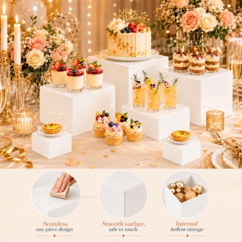 6 Pcs Food Risers for Display Party Buffet Riser White(4",4",5",6",7",8") in White, alternate view 5