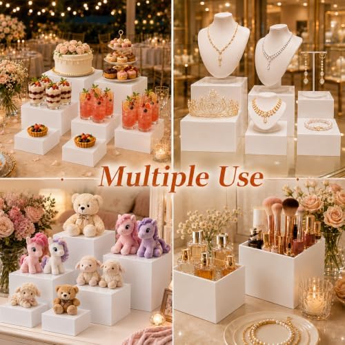 6 Pcs Food Risers for Display Party Buffet Riser White(4",4",5",6",7",8") in White, alternate view 7