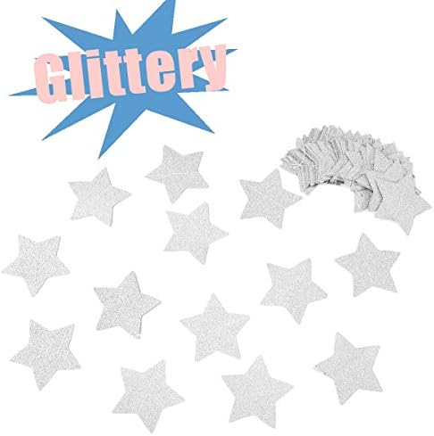 6 Pcs Glitter Silver Star Paper Garland Christmas Birthday Party Decorations Sparkling Bunting Banner Hanging, alternate view