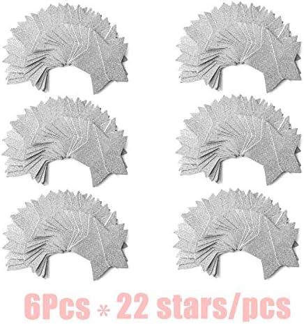6 Pcs Glitter Silver Star Paper Garland Christmas Birthday Party Decorations Sparkling Bunting Banner Hanging, alternate view