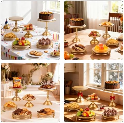 6 Pcs Gold Cake Stand Set Metal Dessert Table Display Holder in Gold, alternate view 7