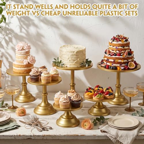 6 Pcs Gold Cake Stand Set, Round Dessert Cupcake Holder Metal Plate Cake Serving Tray for Birthday Wedding Party, alternate