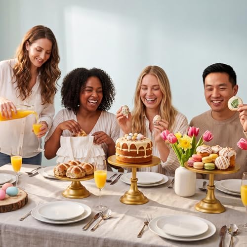6 Pcs Gold Cake Stand Set, Round Dessert Cupcake Holder Metal Plate Cake Serving Tray for Birthday Wedding Party, alternate