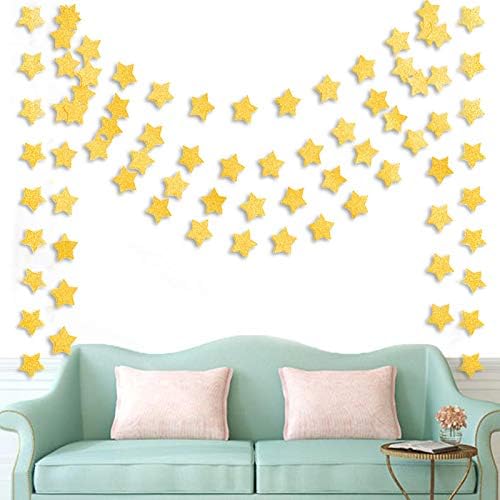 6 Pcs Gold Glitter Star Paper Garland Twinkle Bunting Banner Hanging Decorations for Christmas Birthday Party, alternate view