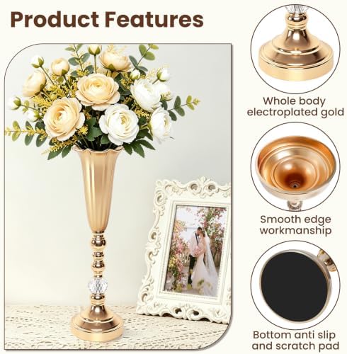 6 Pcs Gold Wedding Centerpieces for Tables Bulk, Tall Flower Trumpet Vases for Centerpieces, Metal Centerpiece, alternate
