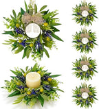 6 PCS Green Eucalyptus Olive Swag Wreaths for Pillars Spring Summer Greenery Kitchen Cabinet Wreaths Mini Green