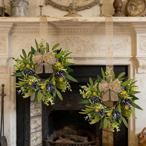 6 PCS Green Eucalyptus Olive Swag Wreaths for Pillars Spring Summer Greenery Kitchen Cabinet Wreaths Mini Green, alternate