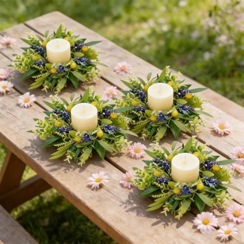 6 PCS Green Eucalyptus Olive Swag Wreaths for Pillars Spring Summer Greenery Kitchen Cabinet Wreaths Mini Green, alternate