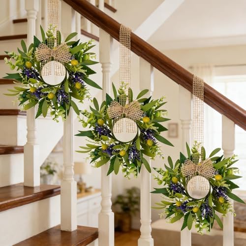 6 PCS Green Eucalyptus Olive Swag Wreaths for Pillars Spring Summer Greenery Kitchen Cabinet Wreaths Mini Green, alternate