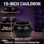6 Pcs Halloween Cauldron - 10inch Witch Plastic Cauldron bowl Black, For Halloween Décor, alternate view 4