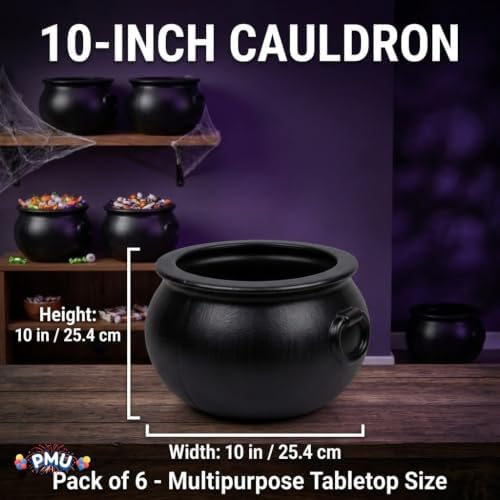 6 Pcs Halloween Cauldron - 10inch Witch Plastic Cauldron bowl Black, For Halloween Décor, alternate view 4